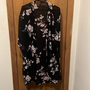 Thin summer/spring cardigan. Blue with pink and white flowers